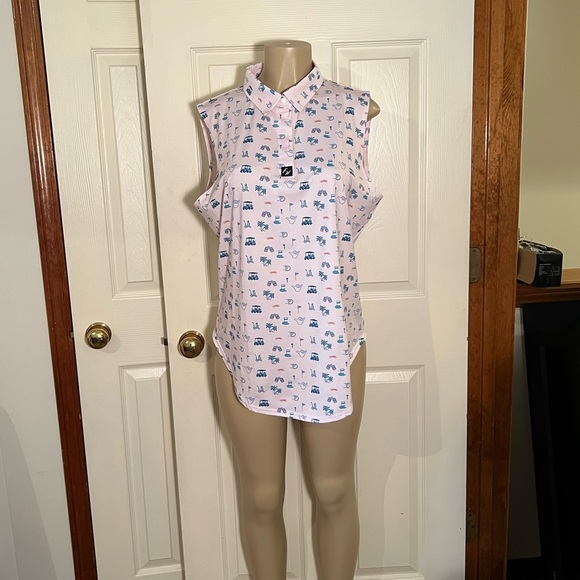 Ladies Golf Polo Full Wedge 2XL Sleeveless Roomy Golf Print Pink - Picture 8 of 11